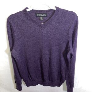 Harrison Davis V Neck Sweater Mens Sz  Medium Purple 100% Extra Fine Merino Wool